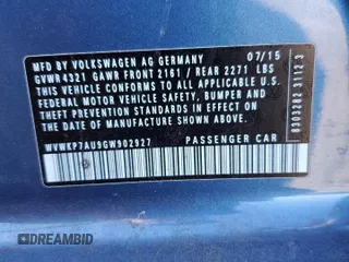 2016 Volkswagen Golf SE z VIN WVWKP7AU9GW902927, wystawiony jako Copart lot #55606815 z przebiegiem 72 994 mil mil oraz Szkoda całkowita • Salvage title. Historia ofert i sprzedaży dostępna na DreamBid. Obrazek 12.