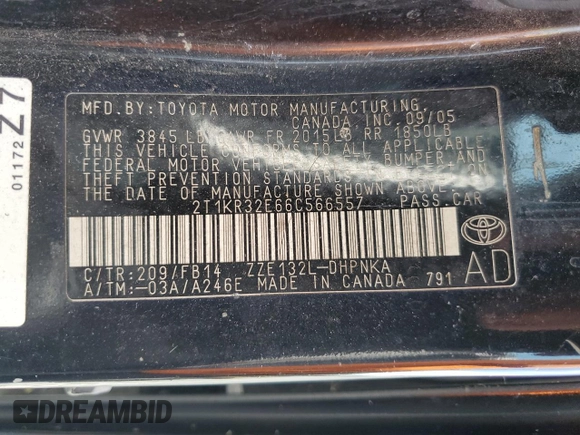 2006 Toyota Matrix STD с VIN 2T1KR32E66C566557, выставлен на аукционе Copart как лот 65540155 с пробегом 153 058 миль миль и Чистый • Clean title. История ставок и продаж доступна на DreamBid. Изображение 12.