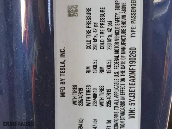 2022 Tesla Model 3 with VIN 5YJ3E1EAXNF190260, listed as a Copart auction lot 49053175 with 100,425 mi miles and Salvage Title. Bid and sale history available at carsss.com. Image 12.