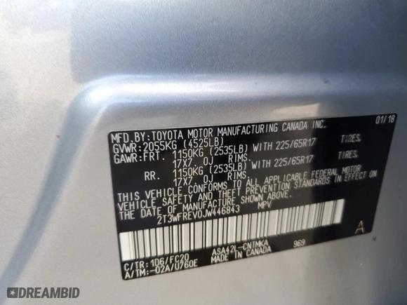 2018 Toyota RAV4 XLE with VIN 2T3WFREV0JW446843, listed as a Copart auction lot 47188365 with 102,482 mi miles and Salvage Title. Bid and sale history available at carsss.com. Image 15.