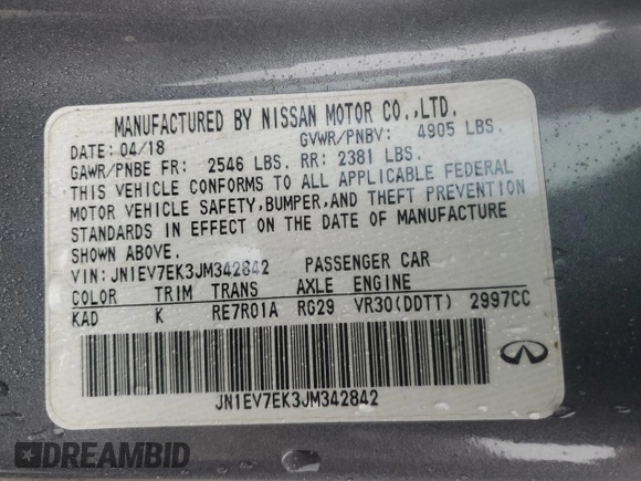 2018 Infiniti Q60 Luxe with VIN JN1EV7EK3JM342842, listed as a Copart auction lot 42405535 with 68,297 mi miles and Salvage Title. Bid and sale history available at DreamBid. Image 14.