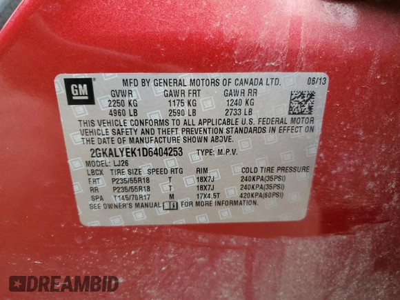 2013 GMC Terrain Denali with VIN 2GKALYEK1D6404253, listed as a Copart auction lot 52676265 with 145,418 mi miles and Clean Title. Bid and sale history available at DreamBid. Image 16.