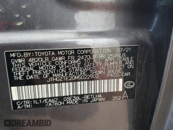 2021 Lexus IS 350 F Sport z VIN JTHGZ1E20M5022902, wystawiony jako Copart lot #59659705 z przebiegiem 59 949 mil mil oraz Szkoda całkowita • Salvage title. Historia ofert i sprzedaży dostępna na DreamBid. Obrazek 13.
