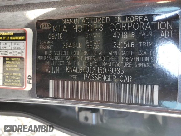 2017 Kia Cadenza Premium with VIN KNALB4J12H5039335, listed as a Copart auction lot 69116874 with 66,450 mi miles and Salvage Title. Bid and sale history available at carsss.com. Image 12.