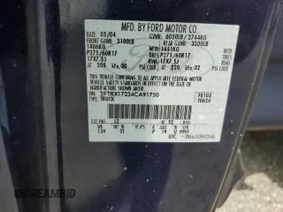 2004 Ford F-150 XL with VIN 2FTRX17234CA91750, listed as a Copart auction lot 60951485 with 243,621 mi miles and Salvage title. Bid and sale history available at DreamBid. Image 12.