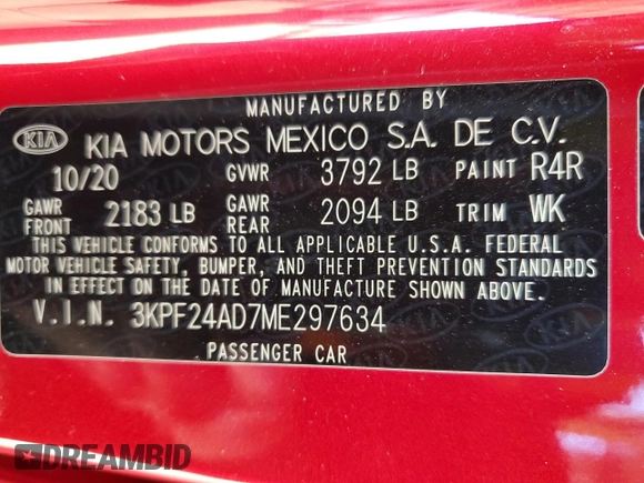 2021 Kia Forte LXS with VIN 3KPF24AD7ME297634, listed as a Copart auction lot 45760395 with 84,804 mi miles and Salvage Title. Bid and sale history available at DreamBid. Image 12.
