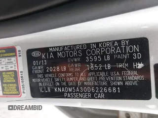 2013 Kia Rio LX with VIN KNADM5A30D6226681, listed as a IAAI auction lot 41657362 with 127,569 mi miles. Bid and sale history available at carsss.com. Image 9.