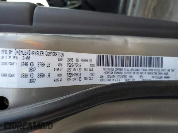 2000 Jeep Grand Cherokee Laredo with VIN 1J4GW48N1YC324356, listed as a Copart auction lot 62011305 with 242,322 mi miles and Salvage title. Bid and sale history available at DreamBid. Image 14.