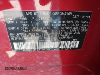 2024 Subaru Ascent Onyx с VIN 4S4WMAHD6R3430974, выставлен на аукционе IAAI как лот 41879447 с пробегом 11 656 миль миль и . История ставок и продаж доступна на DreamBid. Изображение 9.
