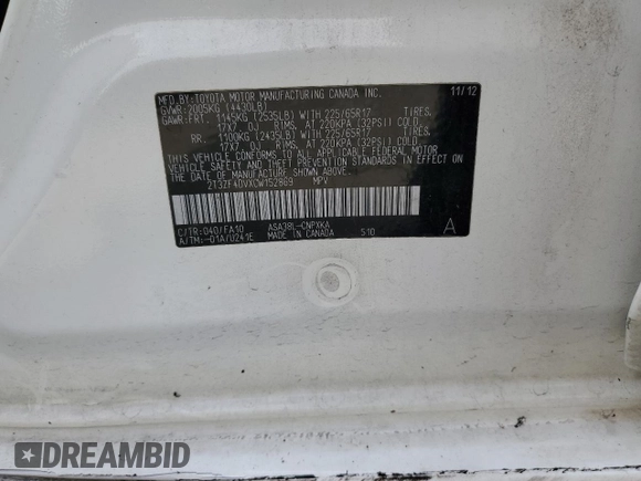 2012 Toyota RAV4 with VIN 2T3ZF4DVXCW152869, listed as a Copart auction lot 53574265 with 138,237 mi miles and Salvage Title. Bid and sale history available at carsss.com. Image 13.