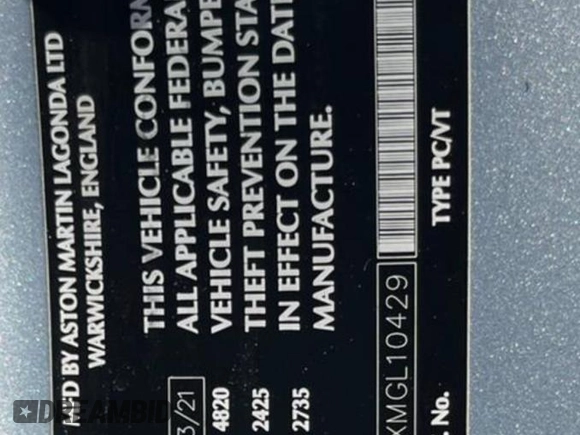 2021 Aston Martin DB11 V8 z VIN SCFRMFAWXMGL10429, wystawiony jako Copart lot #57315395 z przebiegiem 1737 mil mil oraz Tytuł czysty. Historia ofert i sprzedaży dostępna na DreamBid. Obrazek 10.