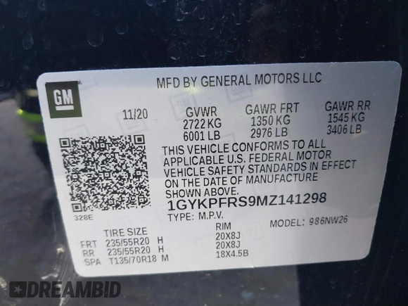 2021 Cadillac XT6 Premium Luxury with VIN 1GYKPFRS9MZ141298, listed as a IAAI auction lot 41304705 with 87,470 mi miles. Bid and sale history available at carsss.com. Image 9.