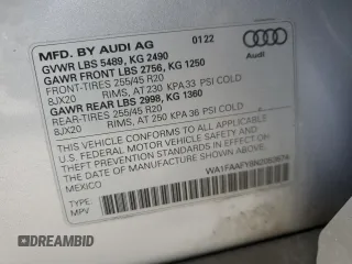 2022 Audi Q5 S line Prestige with VIN WA1FAAFY8N2053674, listed as a Copart auction lot 83593924 with 36,921 mi miles and Salvage Title. Bid and sale history available at carsss.com. Image 13.