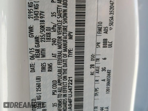 2015 Lincoln MKC z VIN 5LMCJ1A94FUJ47221, wystawiony jako Copart lot #55670615 z przebiegiem 143 926 mil mil oraz Szkody całkowita. Historia ofert i sprzedaży dostępna na DreamBid. Obrazek 13.