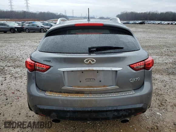 2017 Infiniti QX70 with VIN JN8CS1MW7HM410458, listed as a Copart auction lot 43272385 with 106,311 mi miles and Salvage title. Bid and sale history available at DreamBid. Image 6.