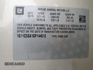 2016 Chevrolet Malibu Limited LT with VIN 1G11C5SA1GF144512, listed as a Copart auction lot 77969844 with 175,627 mi miles and Salvage Title. Bid and sale history available at carsss.com. Image 12.