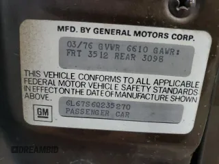 1976 Cadillac Eldorado z VIN 6L67S6Q235270, wystawiony jako Copart lot #80518554 z przebiegiem 4 944 mil mil oraz Szkoda całkowita • Salvage title. Historia ofert i sprzedaży dostępna na DreamBid. Obrazek 14.