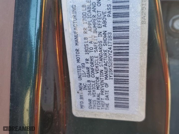 2000 Chevrolet Prizm with VIN 1Y1SK5285YZ417183, listed as a Copart auction lot 42546735 with 113,371 mi miles and Salvage Title. Bid and sale history available at carsss.com. Image 12.