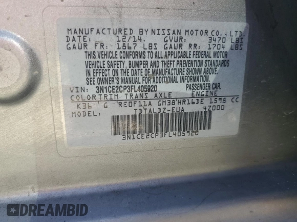 2015 Nissan Note SR с VIN 3N1CE2CP3FL405920, выставлен на аукционе Copart как лот 63944965 с пробегом 226 265 миль миль и Чистый • Clean title. История ставок и продаж доступна на DreamBid. Изображение 12.