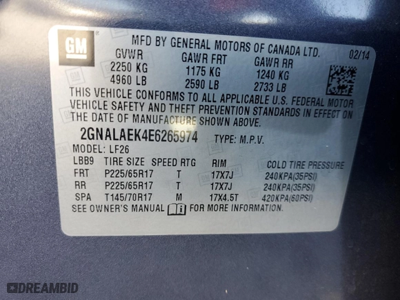 2014 Chevrolet Equinox LS with VIN 2GNALAEK4E6265974, listed as a Copart auction lot 47959205 with 68,126 mi miles and Salvage Title. Bid and sale history available at carsss.com. Image 15.