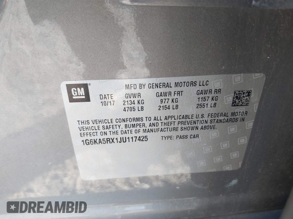 2018 Cadillac CT6 RWD with VIN 1G6KA5RX1JU117425, listed as a IAAI auction lot 41499095 with 83,428 mi miles and . Bid and sale history available at DreamBid. Image 9.