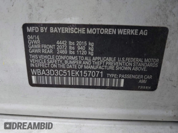 2014 BMW 3 Series 328d z VIN WBA3D3C51EK157071, wystawiony jako IAAI lot #42431879 z przebiegiem 108 655 mil mil oraz . Historia ofert i sprzedaży dostępna na DreamBid. Obrazek 9.