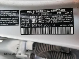 2015 Mercedes-Benz CLA 250 with VIN WDDSJ4GB7FN206874, listed as a Copart auction lot 47319612 with 77,321 mi miles and . Bid and sale history available at DreamBid. Image 10.