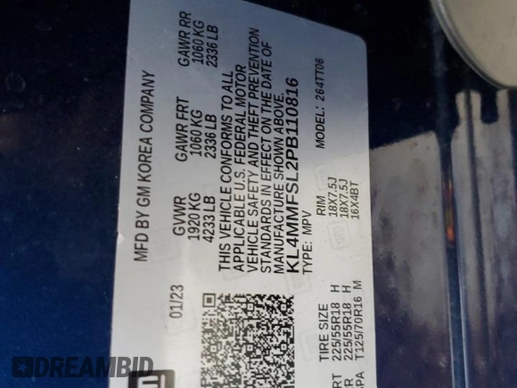 2023 Buick Encore GX Essence с VIN KL4MMFSL2PB110816, выставлен на аукционе Copart как лот 59892515 с пробегом 17 927 миль миль и Списание • Salvage title. История ставок и продаж доступна на DreamBid. Изображение 12.