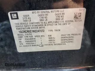 2017 Chevrolet Silverado 1500 LT with VIN 1GCRCREC1HZ247072, listed as a Copart auction lot 53826945 with 266,164 mi miles and Salvage Title. Bid and sale history available at DreamBid. Image 12.