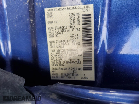 2021 Nissan Rogue SV z VIN 5N1AT3BB3MC829740, wystawiony jako Copart lot #51128825 z przebiegiem 28 277 mil mil oraz Szkoda całkowita • Salvage title. Historia ofert i sprzedaży dostępna na DreamBid. Obrazek 15.
