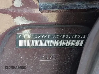 2011 Kia Sorento LX with VIN 5XYKT4A24BG148043, listed as a IAAI auction lot 41822246 with 208,824 mi miles and . Bid and sale history available at DreamBid. Image 9.