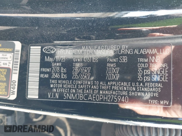 2023 Hyundai Tucson SEL with VIN 5NMJBCAE0PH275940, listed as a IAAI auction lot 41555091 with 60,171 mi miles and . Bid and sale history available at DreamBid. Image 9.