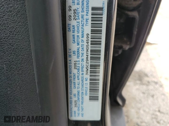 2000 Volkswagen Jetta с VIN 3VWSC29M4YM054599, выставлен на аукционе Copart как лот 58465985 с пробегом 180 397 миль миль и Чистый • Clean title. История ставок и продаж доступна на DreamBid. Изображение 12.