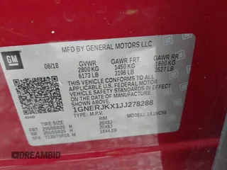 2018 Chevrolet Traverse RS with VIN 1GNERJKX1JJ278288, listed as a IAAI auction lot 41342847 with 1 mi miles. Bid and sale history available at carsss.com. Image 9.