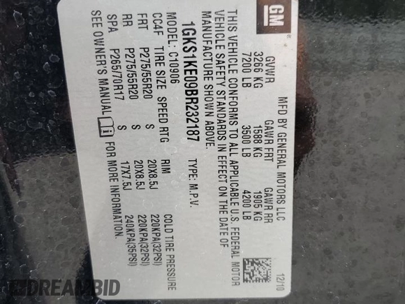 2011 GMC Yukon XL SLT with VIN 1GKS1KE09BR232187, listed as a Copart auction lot 69174634 with Not Provided miles and Salvage Title. Bid and sale history available at carsss.com. Image 16.
