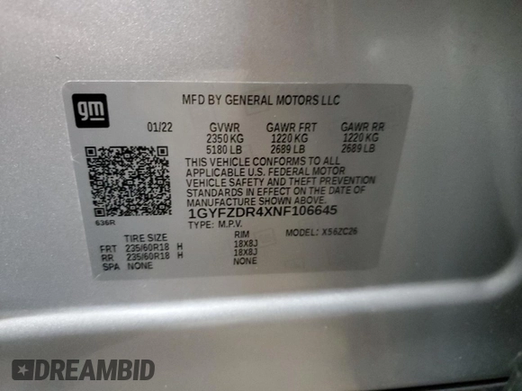 2022 Cadillac XT4 AWD Premium Luxury with VIN 1GYFZDR4XNF106645, listed as a Copart auction lot 79479294 with 37,068 mi miles and Salvage Title. Bid and sale history available at carsss.com. Image 16.