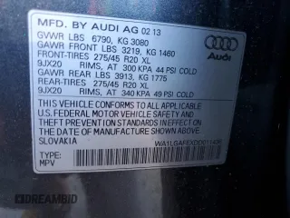 2013 Audi Q7 3.0T Premium Plus with VIN WA1LGAFEXDD011436, listed as a Copart auction lot 49815535 with 99,284 mi miles and Clean Title. Bid and sale history available at carsss.com. Image 14.