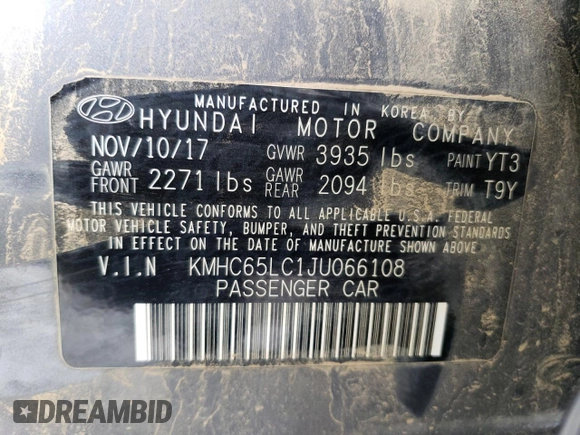 2018 Hyundai Ioniq Blue z VIN KMHC65LC1JU066108, wystawiony jako Copart lot #52649835 z przebiegiem 142 853 mil mil oraz Szkoda całkowita • Salvage title. Historia ofert i sprzedaży dostępna na DreamBid. Obrazek 12.