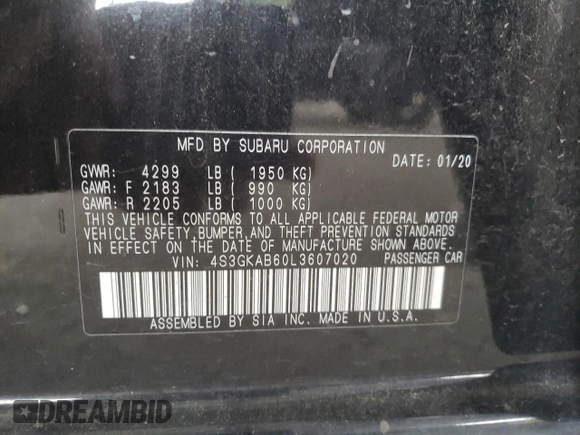 2020 Subaru Impreza with VIN 4S3GKAB60L3607020, listed as a Copart auction lot 54340725 with 34,754 mi miles and Salvage title. Bid and sale history available at DreamBid. Image 13.