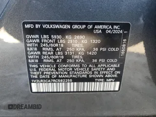 2024 Volkswagen Atlas SE с VIN 1V2LR2CA7RC582255, выставлен на аукционе Copart как лот 51479685 с пробегом 4 259 миль миль и Списание • Salvage title. История ставок и продаж доступна на DreamBid. Изображение 14.
