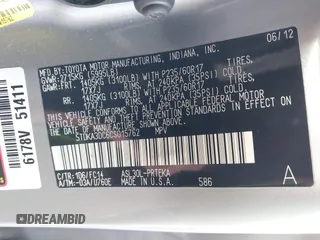 2012 Toyota Sienna with VIN 5TDKA3DC6CS015762, listed as a IAAI auction lot 41529216 with 219,136 mi miles and . Bid and sale history available at DreamBid. Image 9.