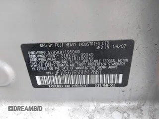 2008 Subaru Impreza Sedan (Natl) i with VIN JF1GE61658H512667, listed as a IAAI auction lot 41672683 with 120,787 mi miles. Bid and sale history available at carsss.com. Image 9.