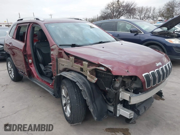 2020 Jeep Cherokee Latitude Plus with VIN 1C4PJLLB7LD585604, listed as a IAAI auction lot 41566073 with 52,529 mi miles. Bid and sale history available at carsss.com. Image 1.
