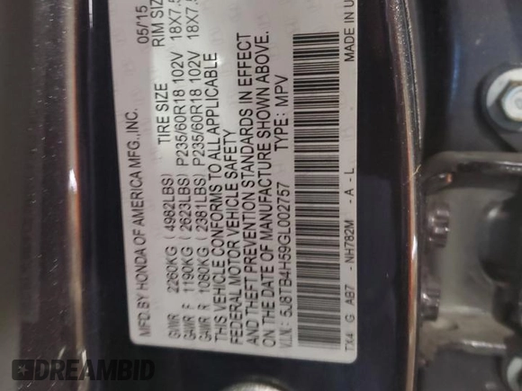 2016 Acura RDX Tech Pkg with VIN 5J8TB4H59GL002757, listed as a Copart auction lot 48546155 with 77,590 mi miles and Salvage Title. Bid and sale history available at carsss.com. Image 15.