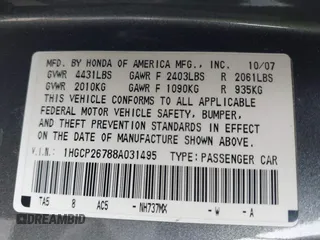 2008 Honda Accord EX with VIN 1HGCP26788A031495, listed as a IAAI auction lot 42083945 with 211,375 mi miles and . Bid and sale history available at DreamBid. Image 9.