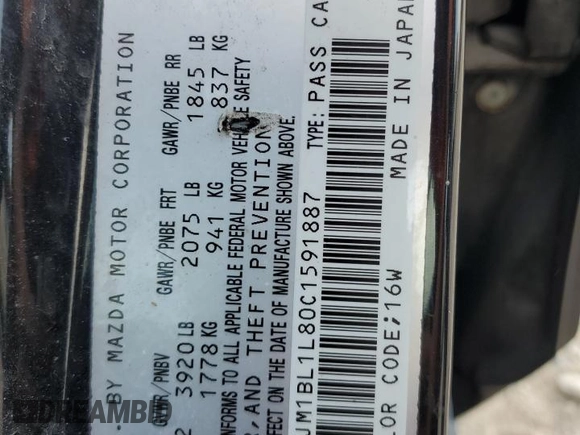 2012 Mazda 3 i Touring with VIN JM1BL1L80C1591887, listed as a Copart auction lot 55677645 with 108,807 mi miles and Clean Title. Bid and sale history available at DreamBid. Image 12.