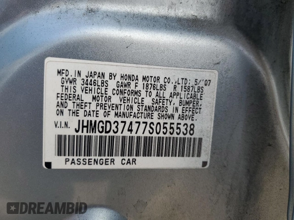 2007 Honda Fit with VIN JHMGD37477S055538, listed as a Copart auction lot 73222124 with 125,205 mi miles and Salvage Title. Bid and sale history available at carsss.com. Image 13.