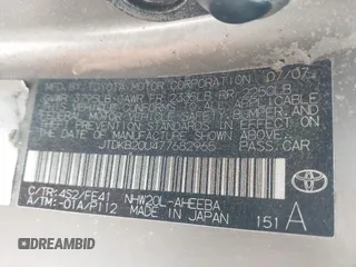 2007 Toyota Prius z VIN JTDKB20U477682965, wystawiony jako IAAI lot #42171167 z przebiegiem 257 780 mil mil oraz . Historia ofert i sprzedaży dostępna na DreamBid. Obrazek 9.
