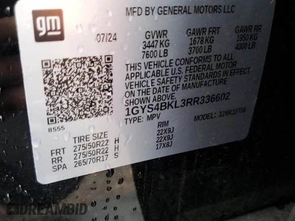 2024 Cadillac Escalade 4WD Premium Luxury z VIN 1GYS4BKL3RR336602, wystawiony jako Copart lot #86166724 z przebiegiem 6 046 mil mil oraz Szkoda całkowita • Salvage title. Historia ofert i sprzedaży dostępna na DreamBid. Obrazek 14.
