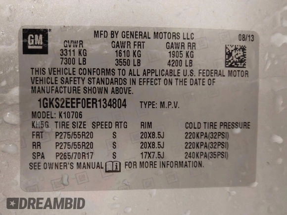 2014 GMC Yukon Denali with VIN 1GKS2EEF0ER134804, listed as a IAAI auction lot 41582709 with 142,192 mi miles. Bid and sale history available at carsss.com. Image 9.